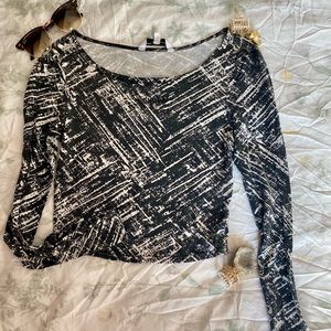 New Look Body Con Long Sleeve Patterned Crop Top Size 10